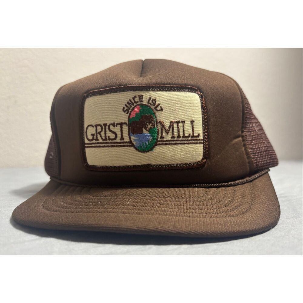 Vintage SnapBack Trucker Hat Mesh Brown Adjustable Grist Mill Made In USA